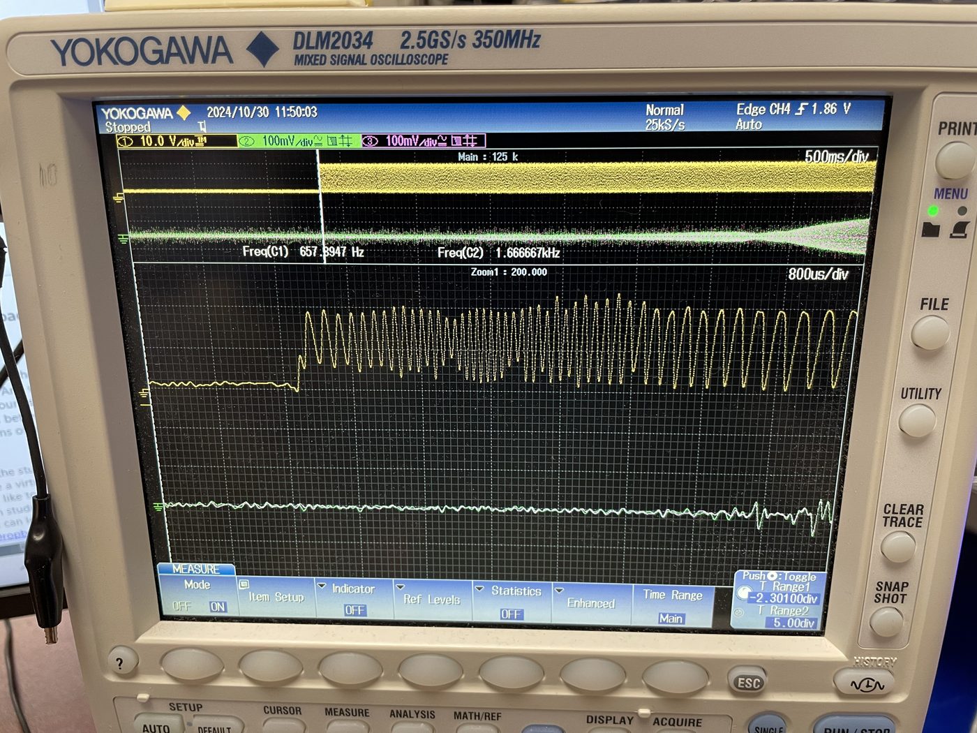 Yokogawa mixed-signal oscilloscope during firmware bring-up